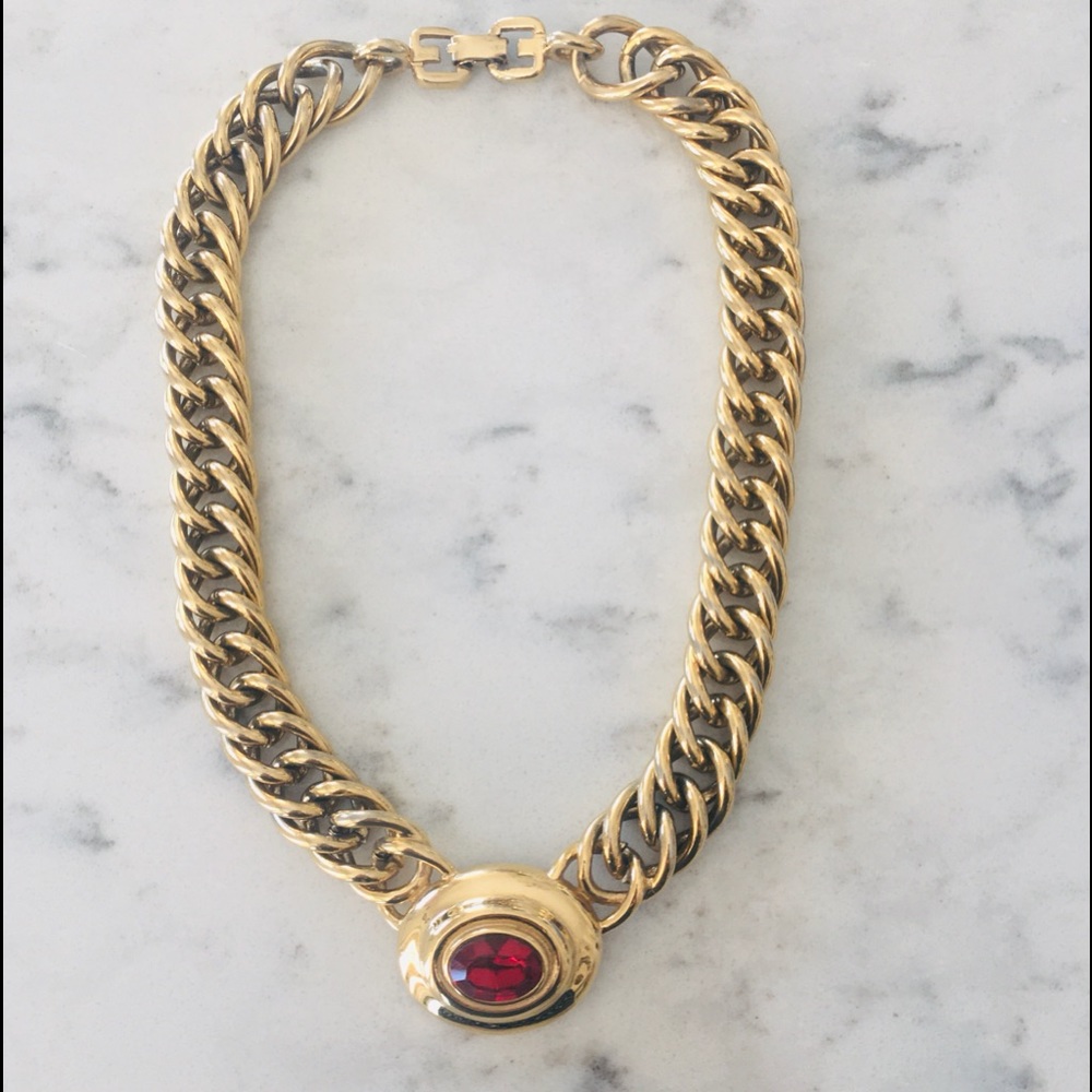 Givenchy Red and Gold Collar Necklace - Picture 2 of 8